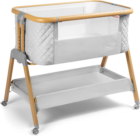 3 in 1 Baby Bassinet with Wheels, Portable Bedside Sleeper for Baby with 7 Adjustable Heights and Foam Mattress, Baby Bedside Crib for Newborns and Infants with Storage Basket, Carry Bag Included - Design By Technique
