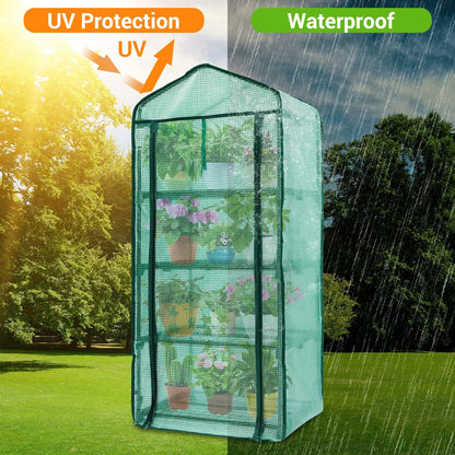Mini Greenhouse for Indoor Outdoor, Small Plastic Plant Green House 4-Tier Rack Stand Portable Greenhouses with Durable PE Cover for Seedling, 2.5X1.6X5.2 FT, Ideal Gardening Gifts for Women Men - Design By Technique