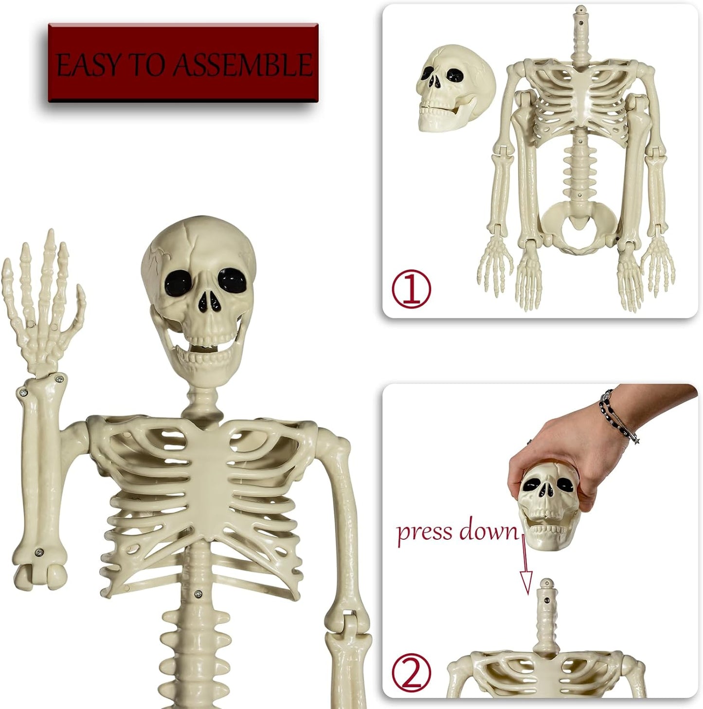 Halloween Skeleton Full Body Posable Joints , 3Ft Human Skeleton Decorations for Party Haunted House Supplies (1Pc)