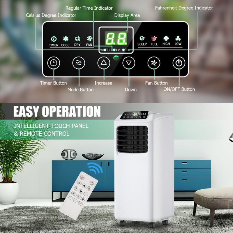 9000 BTU Portable Air Conditioner with Built-In Dehumidifier and Remote Control