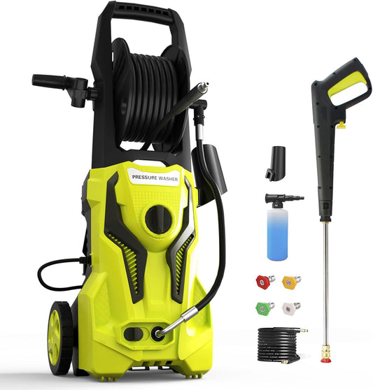 Electric Pressure Washer - 4500 PSI 3.2 GPM Power Washer Electric Powered with 25 FT Hose Reel 4 Interchangeable Nozzle & Foam Cannon, for Cars, Patios, and Floor Cleaning