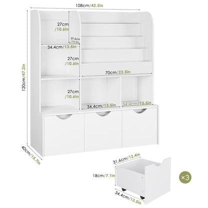 Annyah 47.2''H X 42.5''W Toy Boxes and Organizers, Bookcase with 3 Removable Drawers