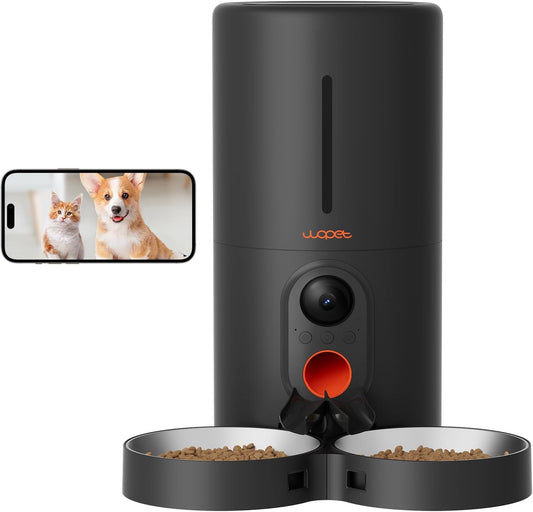 Automatic Cat Feeder with Camera for Two Cats, 1080P HD Automatic Dog Feeder, 5G Wifi Pet Feeder with Night Vision for Cat & Dog, SD Card Storage & 2-Way Audio,Black 6L