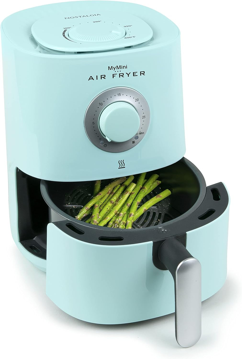 Personal Air Fryer 1-Quart, Compact Space Saving, Adjustable 30 Minute Timer and Temperature up to 400℉, Non-Stick Dishwasher Safe Basket, Portion Control, Aqua