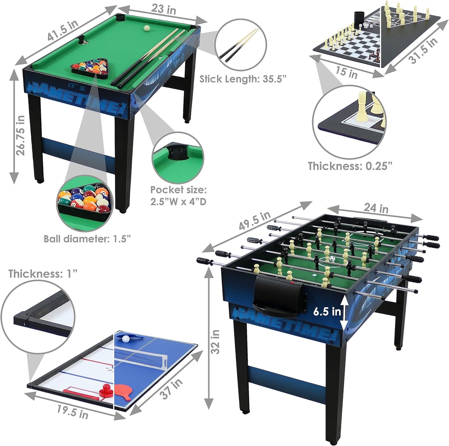 10-In-1 Game Table - Combination Multi-Game Table with Billiards, Push Hockey, Foosball, Ping Pong, and More - 49.5-Inch - Classic Wood Stain