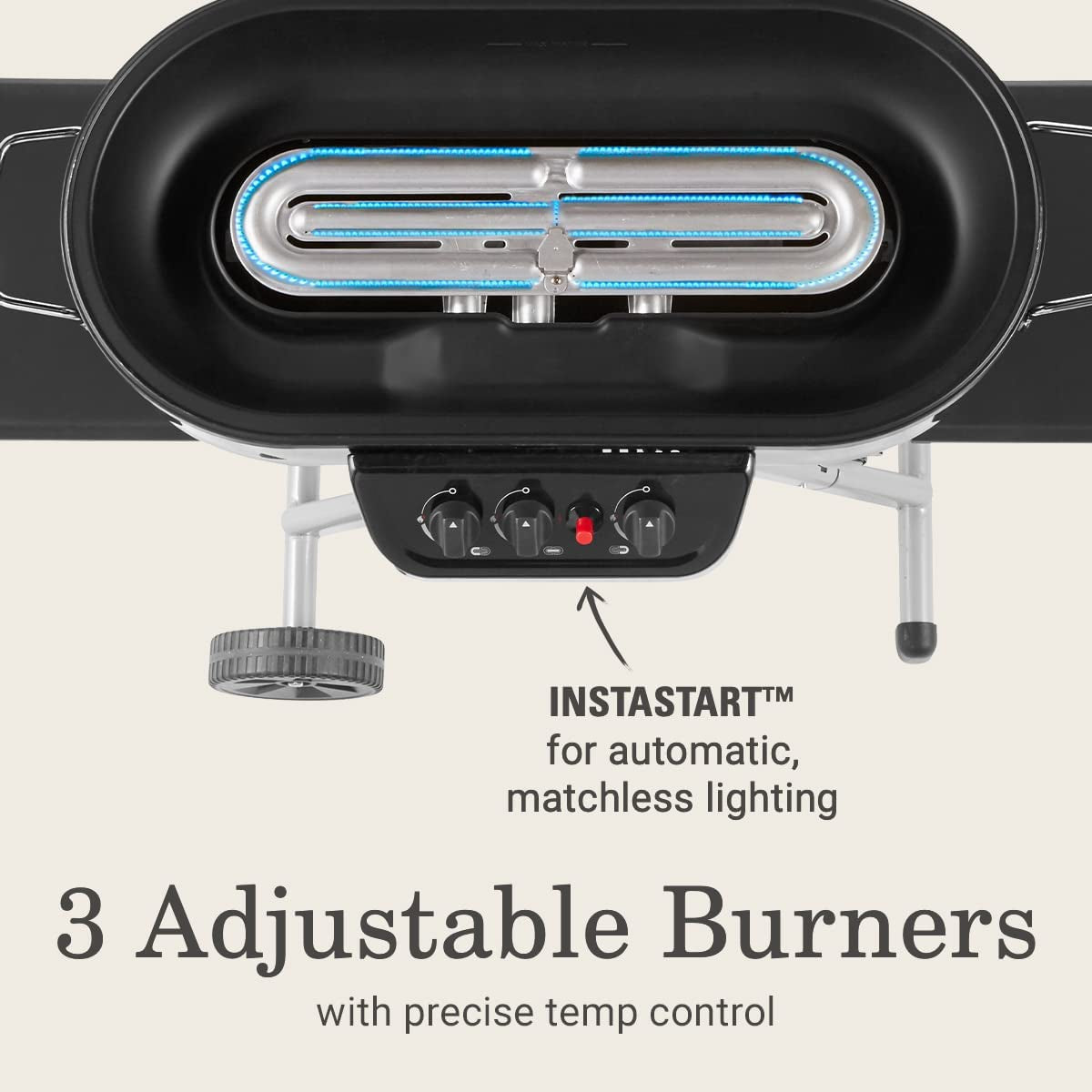 Roadtrip 285 Portable Stand-Up Propane Grill, Gas Grill with 3 Adjustable Burners & Instastart Push-Button Ignition; Great for Camping, Tailgating, BBQ, Parties, Backyard, Patio & More