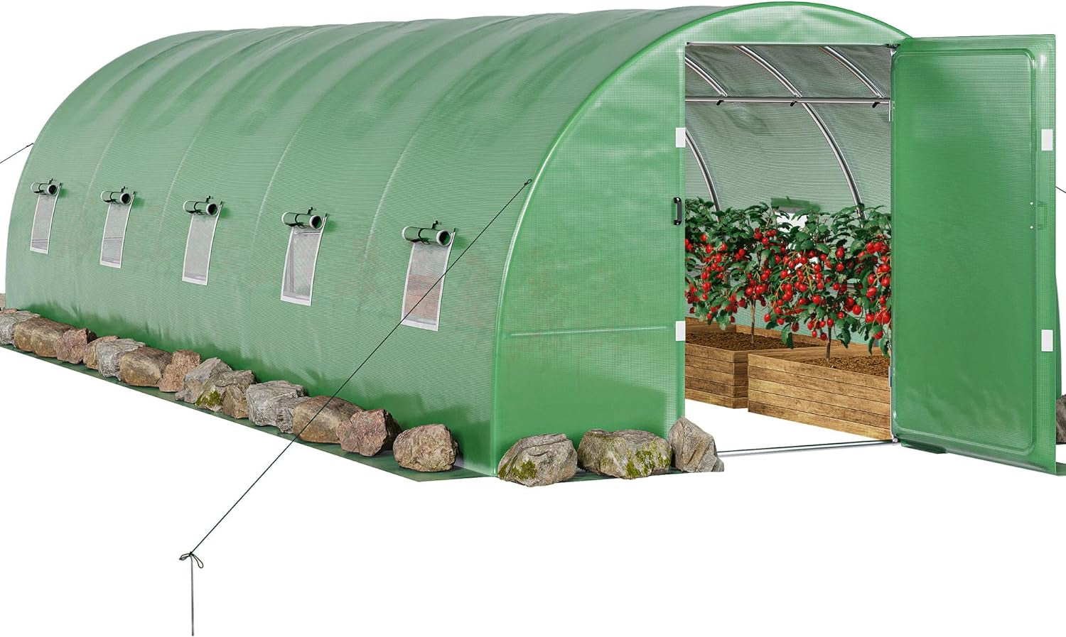 26X10X7Ft Greenhouse Extra Large Heavy Duty Large 2 Swing Doors Walk-In Greenhouses Tunnel Green Houses Outdoor 10 Windows Gardening Upgraded Galvanized Steel Garden, Green - Design By Technique