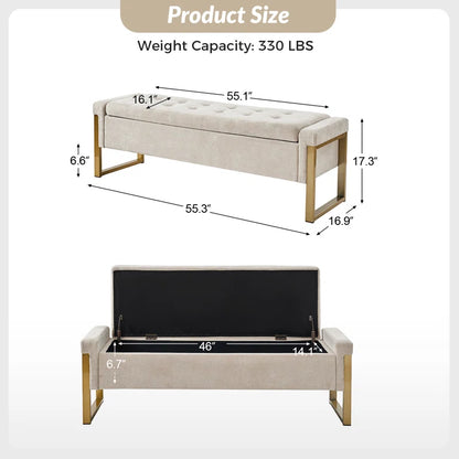 Shanieka Mid-Century Modern Upholstered Flip Top Storage Bench with Tufted Seat and Metal Foot