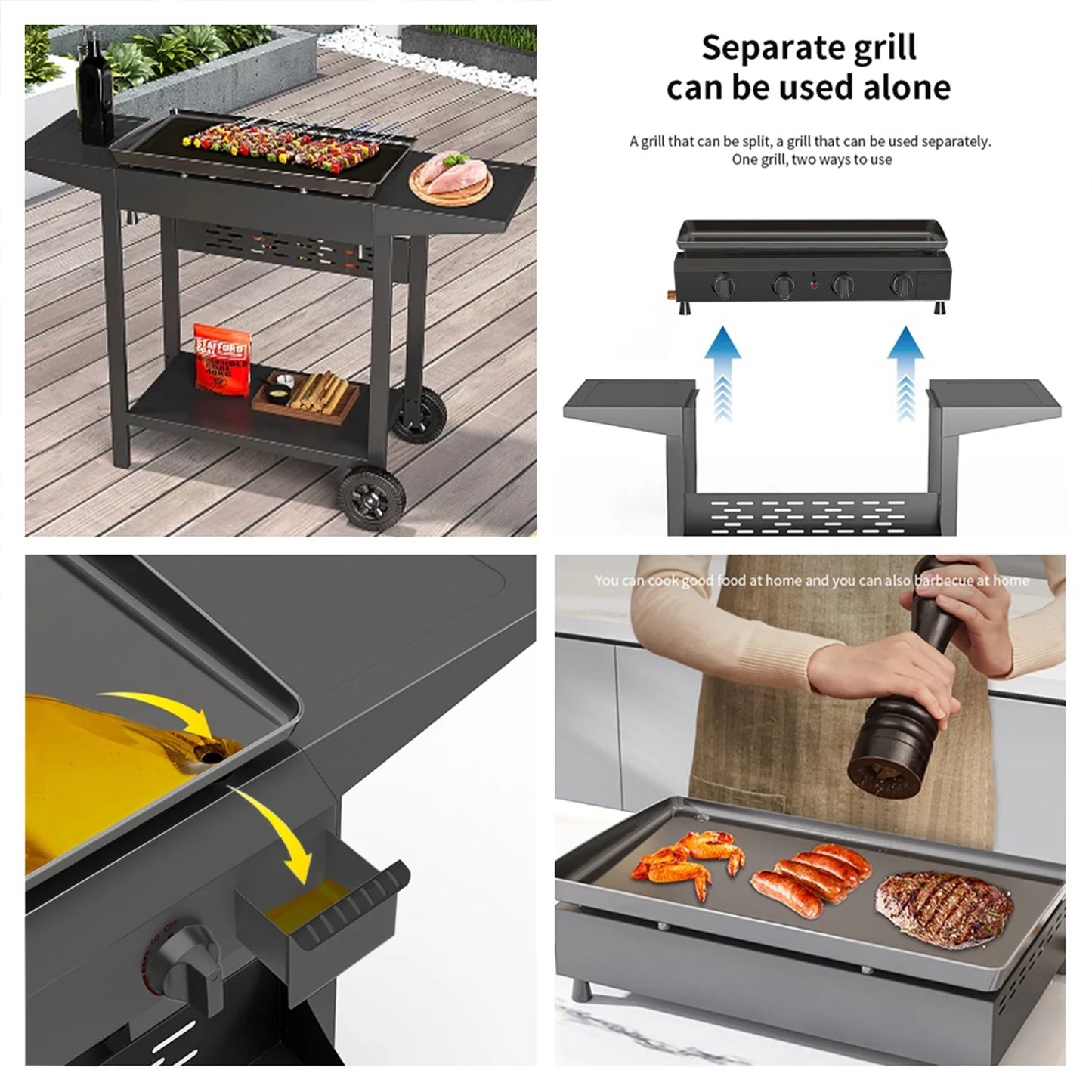 4-Burner 30" Griddle Propane Gas Grill, Black