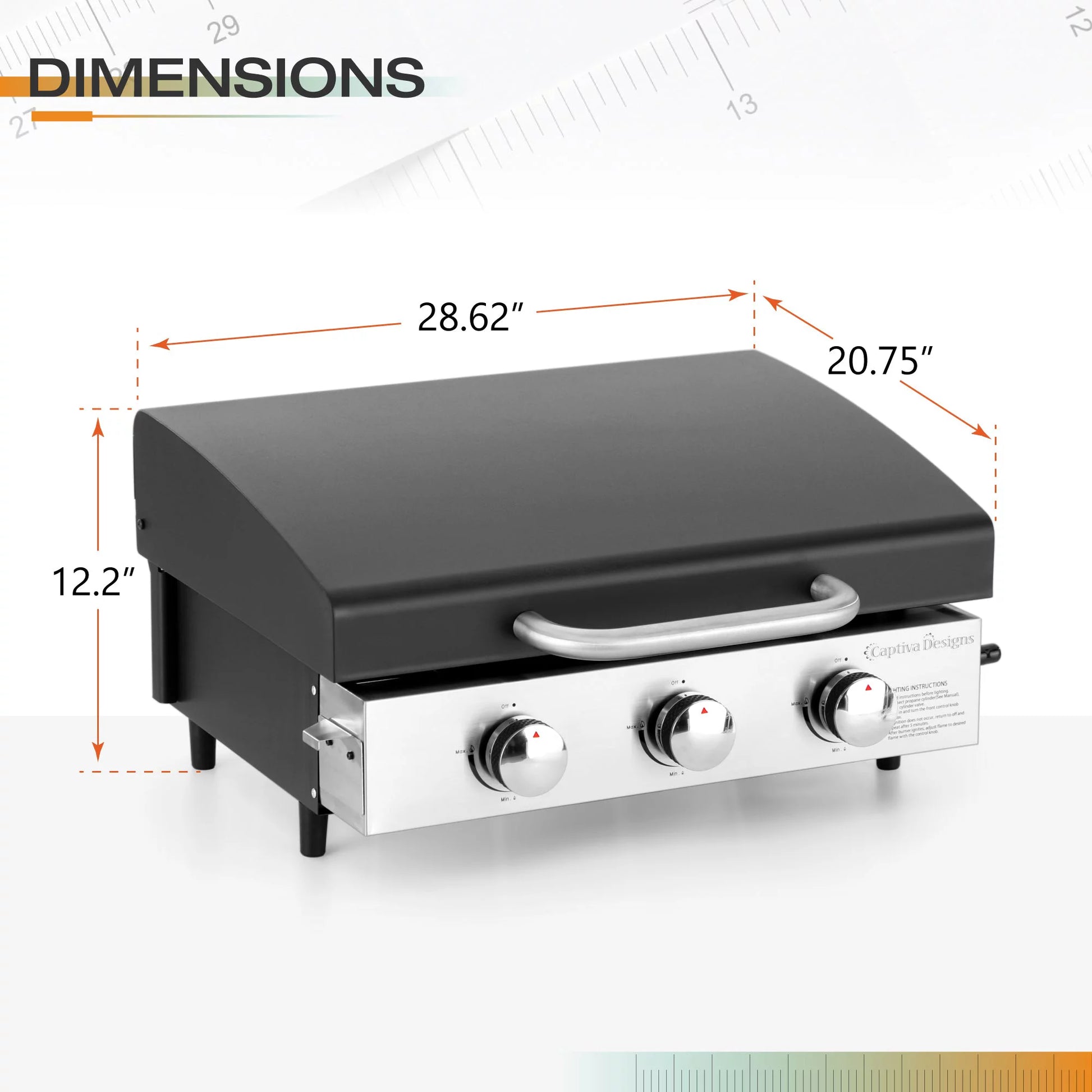 3-Burners Gas Griddle Portable Flat Table Top BBQ Grill 24,000 BTU