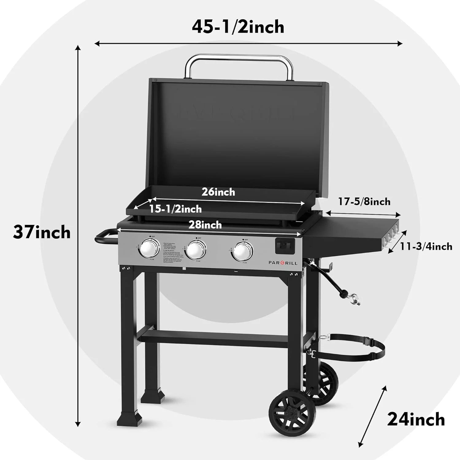 3-Burner 28" Grill Cooking Station,Flat Top Heavy Duty Grill Griddle Station with Gas Hood & Side Shelves for Propane, Barbecue, Kitchen, Outdoor