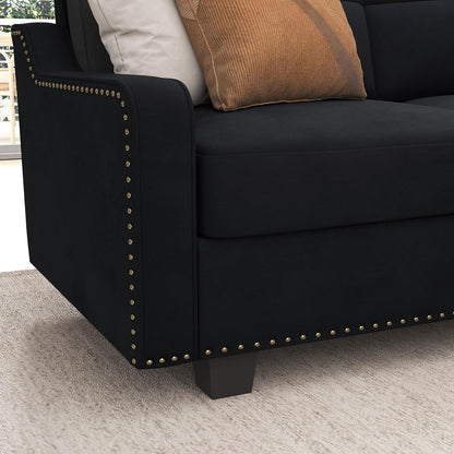 Convertible Sectional Sofa L Shaped Couch for Small Apartment Reversible Sectional Couch for Living Room,Velvet Black