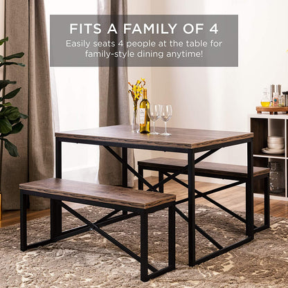 45.5In 3-Piece Bench Style Dining Furniture Set, 4-Person Space-Saving Dinette for Kitchen, Dining Room W/ 2 Benches, Table - Brown/Black - Design By Technique