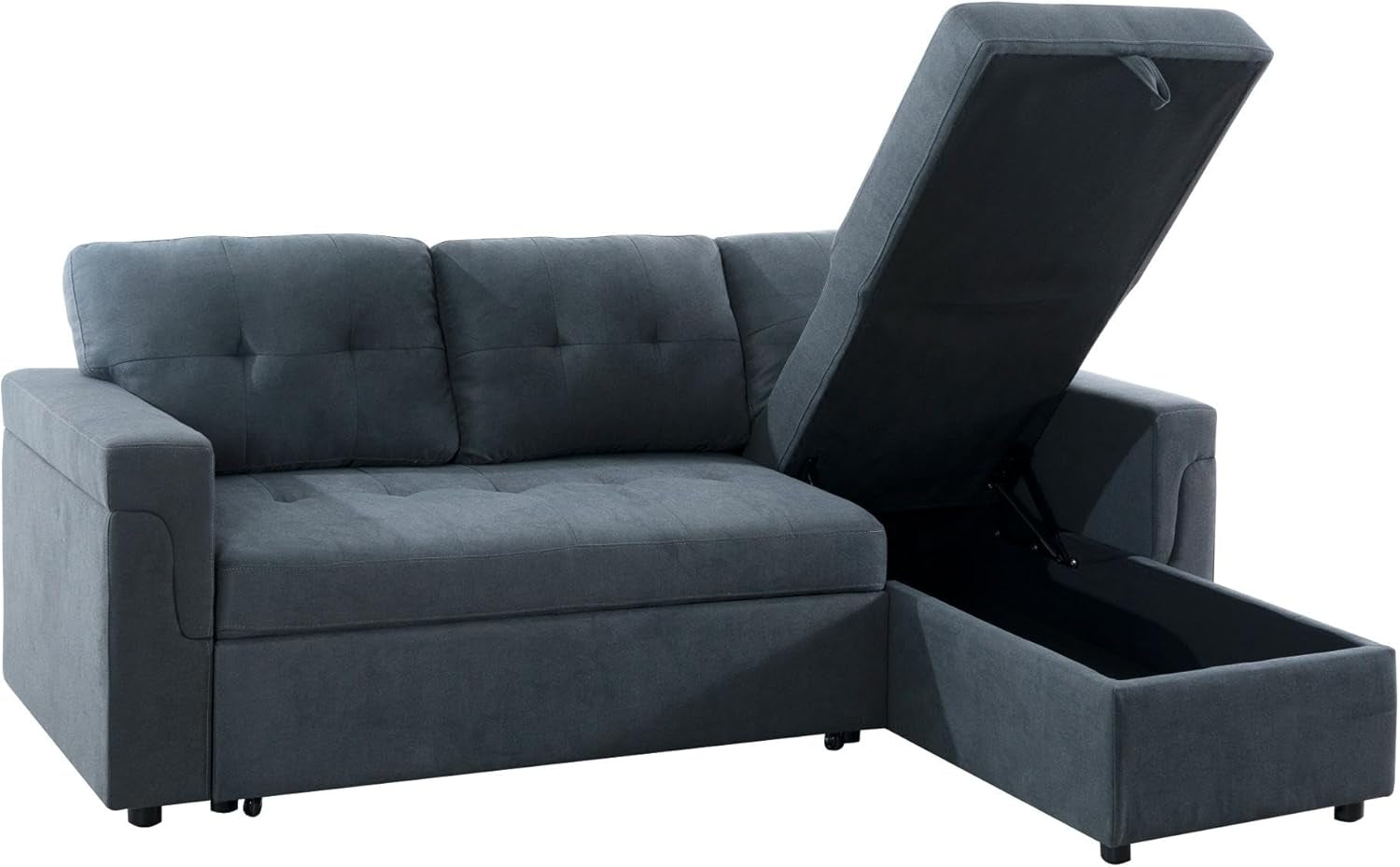 Transform Any Space: Sleeper Sectional Sofa with Convertible Sofa Bed & Inviting Chaise. Find Tranquil Comfort with Stress-Relieving Design & Durable Cushions - Dark Gray/Velvet