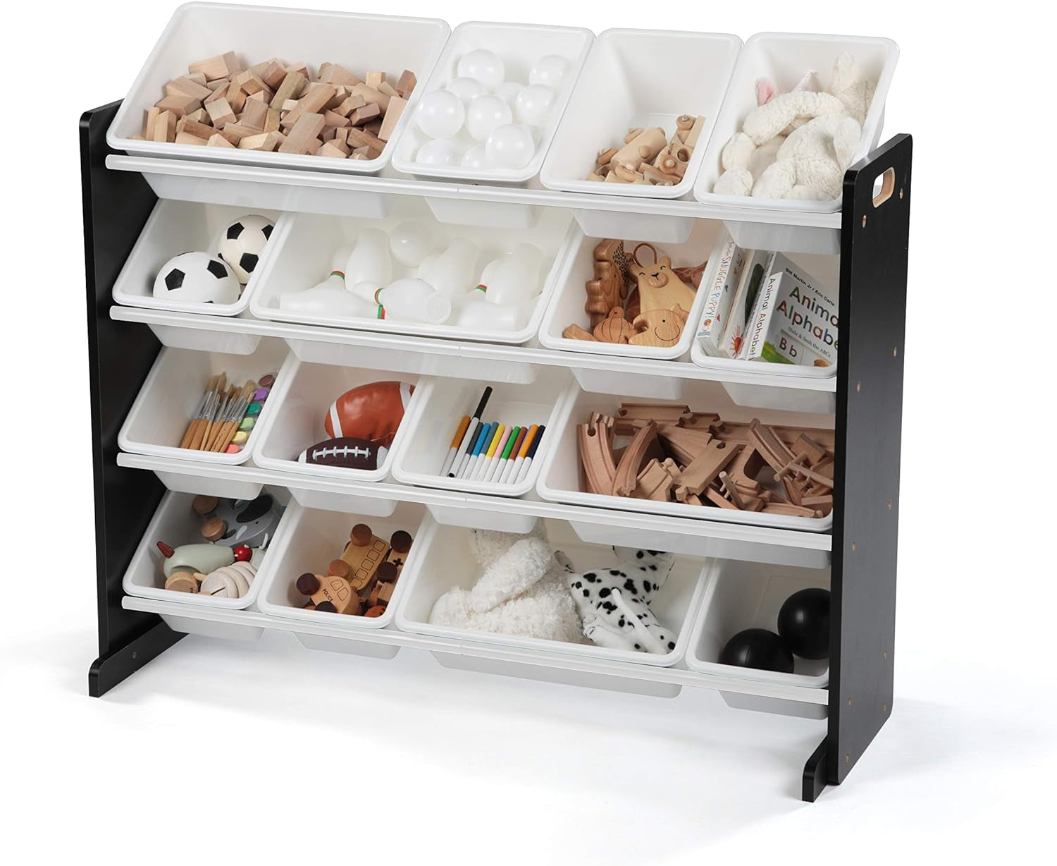 Extra-Large Toy Organizer, 16 Storage Bins, Espresso/White, 15.5D X 42W X 17.7H In