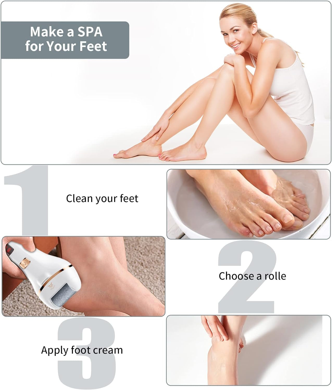 Electric Foot Callus Remover, Rechargeable Portable Electronic Foot File Pedicure Kits, Foot Scrubber File, Professional Foot Care for Dead Skin Ideal Gift