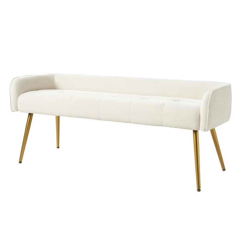 Millbury Polyester Upholstered Bench with Mental Leg