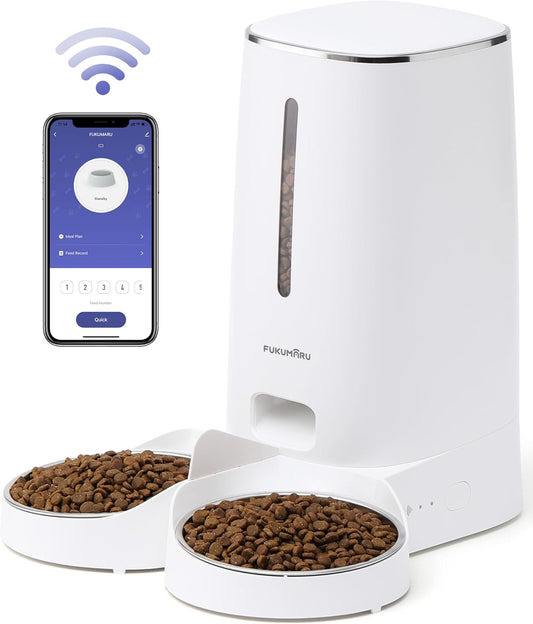 Automatic Cat Feeder, 4L Dog Feeders with Double Bowls, Support DIY Meals and Timed Control Wifi Cat Food Dispenser, Suit for Most Cat and Dog Food