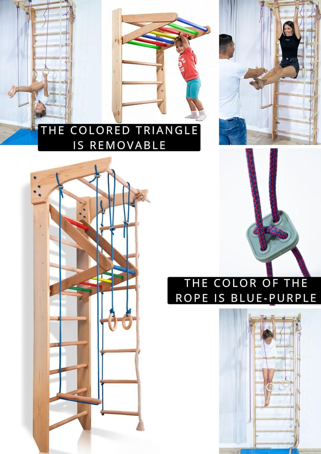 Wall Bars for Kids, Wood Stall Bar, Wooden Swedish Ladder, Kinder-4-Color - CERTIFICATE of SAFE USE Home Gym Gymnastic, Climbing Kids, Indoor Children Playground