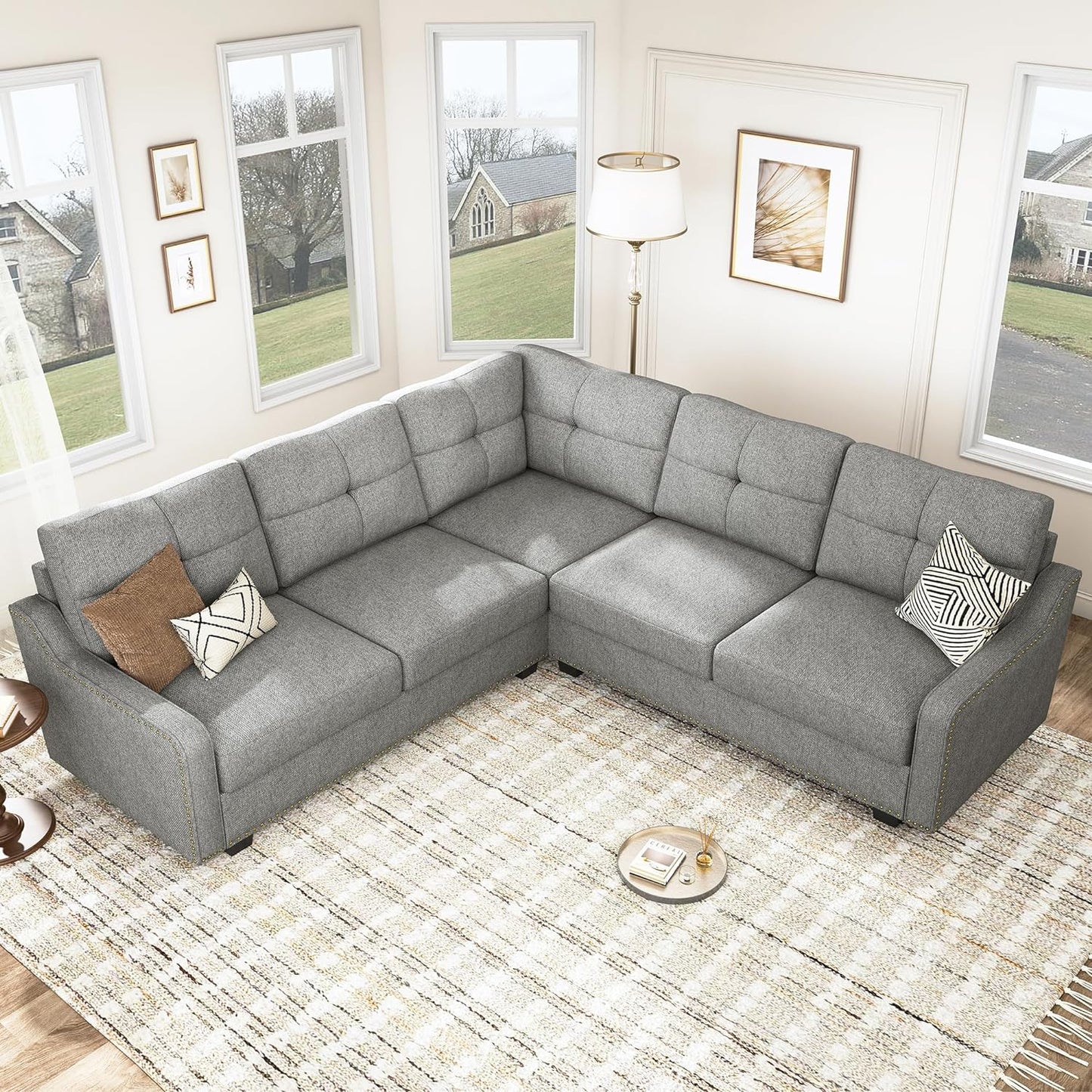 Convertible Sectional Sofa L Shaped Couch for Small Apartment Reversible Sectional Couch for Living Room,Light Grey