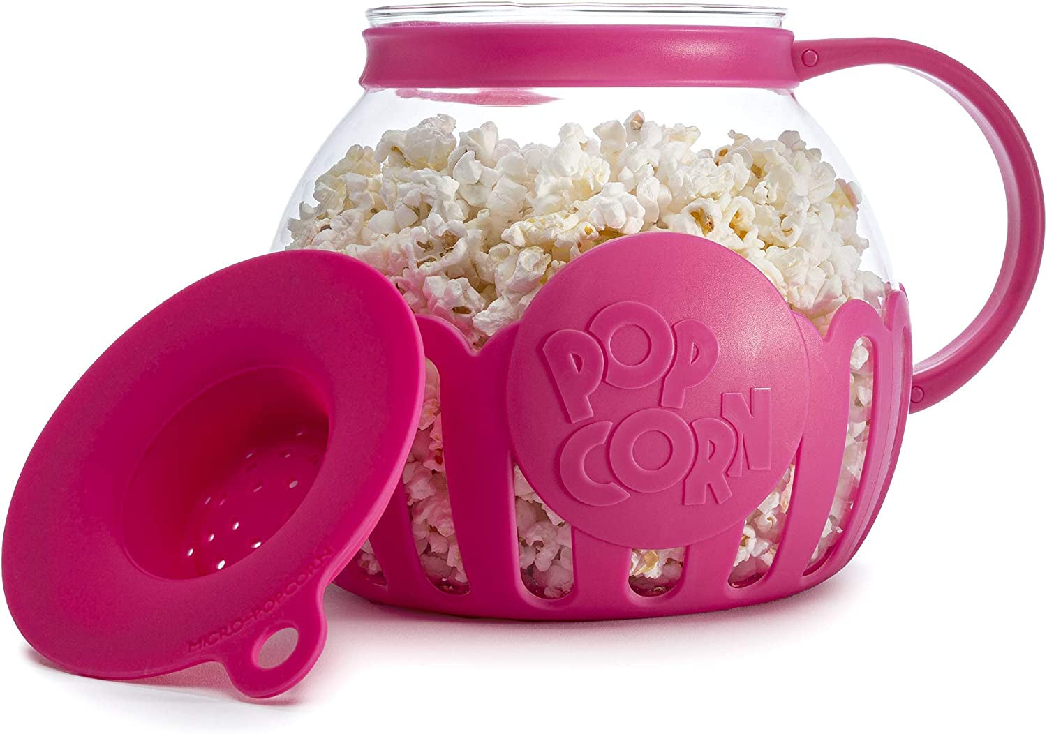 Patented Micro-Pop Microwave Popcorn Popper with Temperature Safe Glass, 3-In-1 Lid Measures Kernels and Melts Butter, Made without BPA, Dishwasher Safe, 3-Quart, Pink