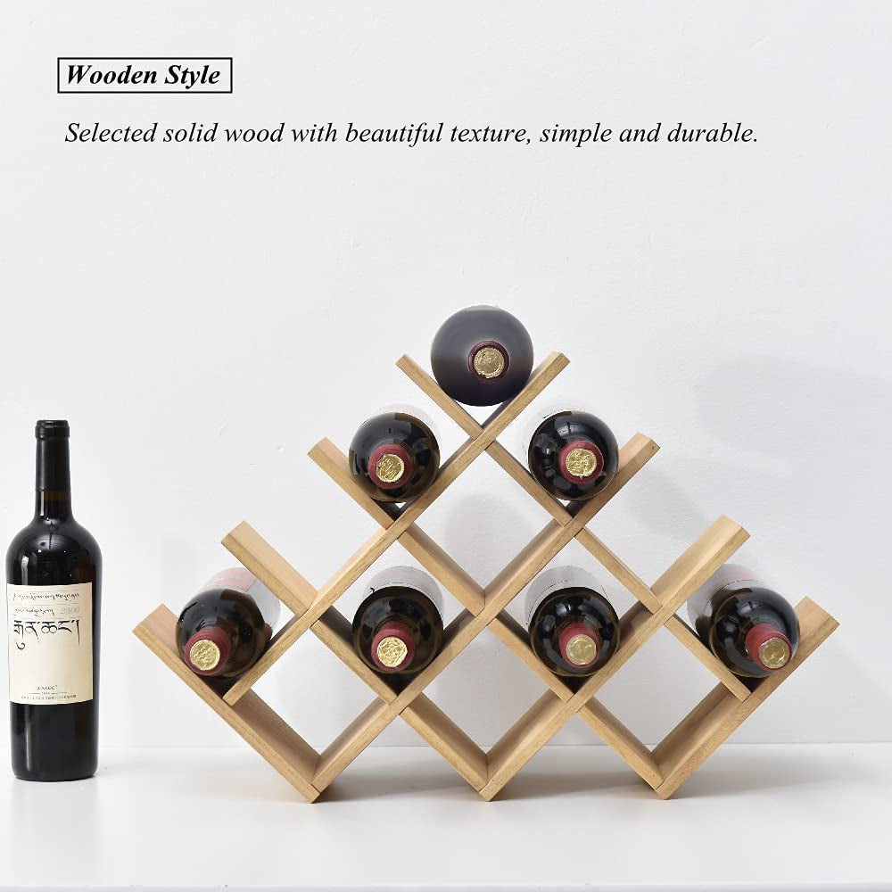 8-Bottle Countertop Wine Rack - Wine Bottle Holder for Bar Table/Wine Cabinet Free Standing - Wood 3-Tier Wine Display and Storage Shelves Dark Brown XHJJ3-DBR - Design By Technique