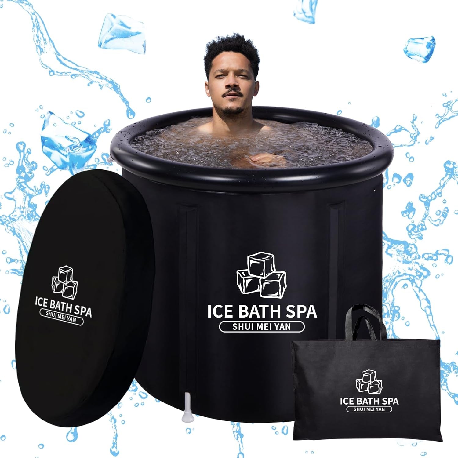 Large Ice Bath Tub Outdoor with Cover Portable Bathtub Athletes Cold Water Therapy Tub for Recovery Cold Plunge Tub Ice Barrel Ice Bath Tub (8217 Black with Cover-29.5"Φ X 29.5"H)