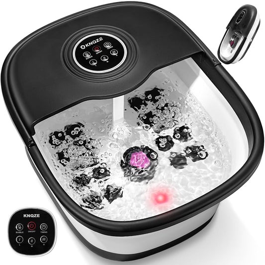 Collapsible Foot Spa Bath with Heat, Remote Control, Temperature Control, Bubbles, Pumice Stone, Red Light, Timer, 16 Massage Roller Pedicure Foot Spa Tub Foot Soaker for Soothe & Relax Tired Feet