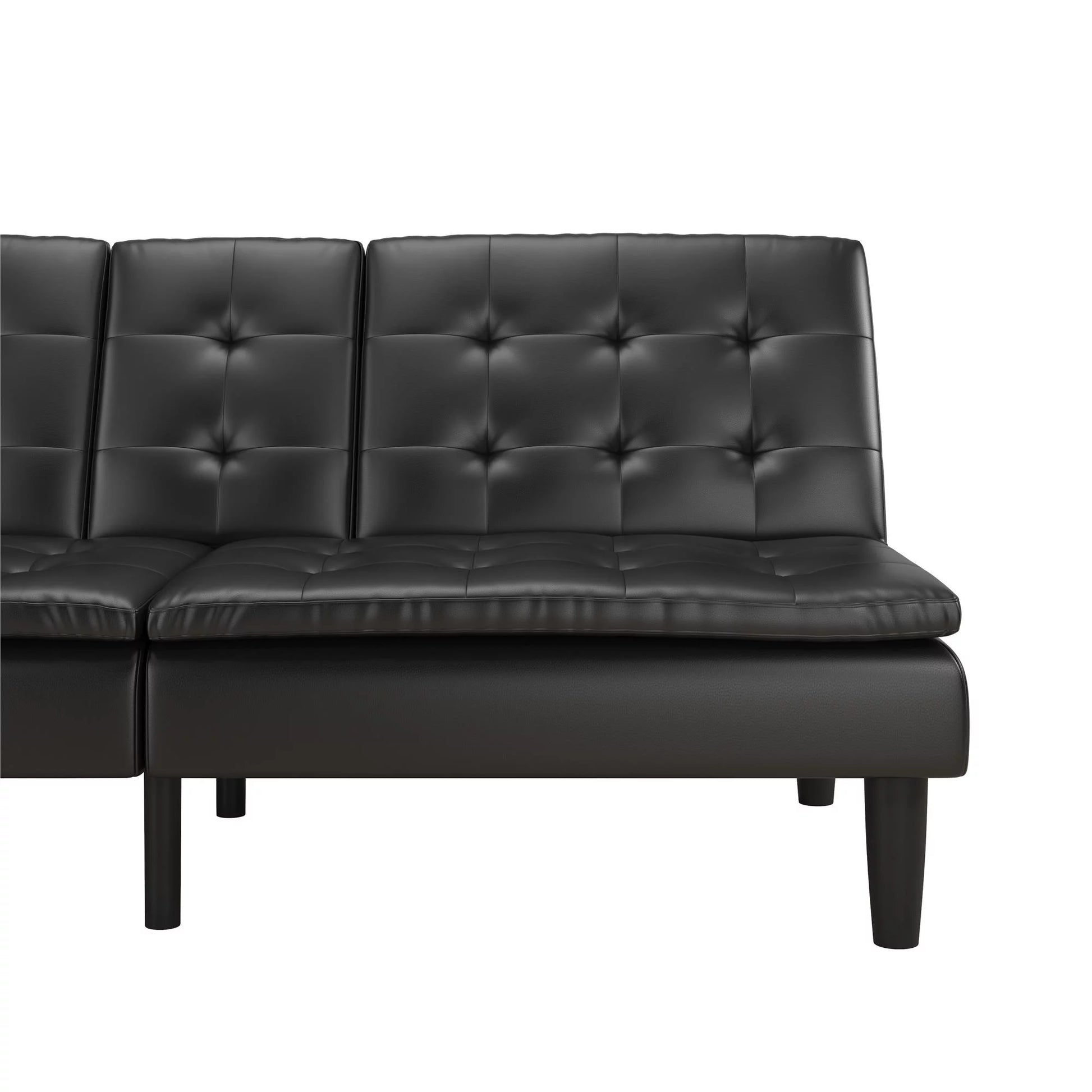 Memory Foam Futon with Cupholder and USB, Black Faux Leather - Design By Technique
