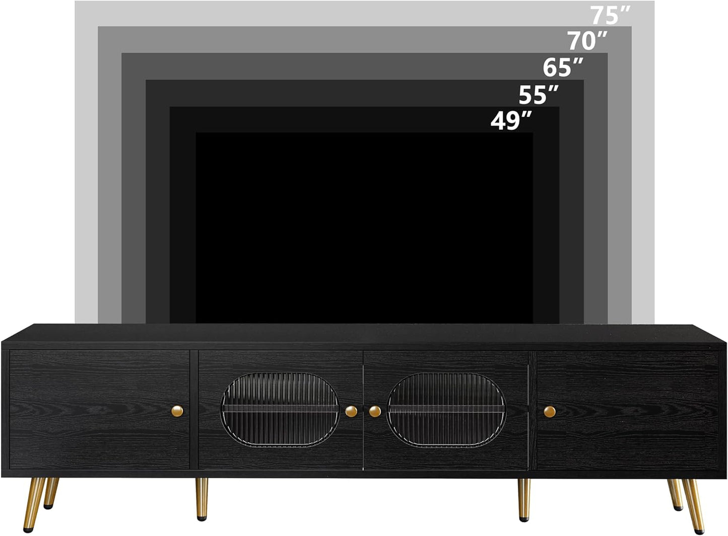 TV Stand for 65 75 Inch TV, Modern Entertainment Center with Glass Door Storage Cabinets for Living Room Bedroom, Black