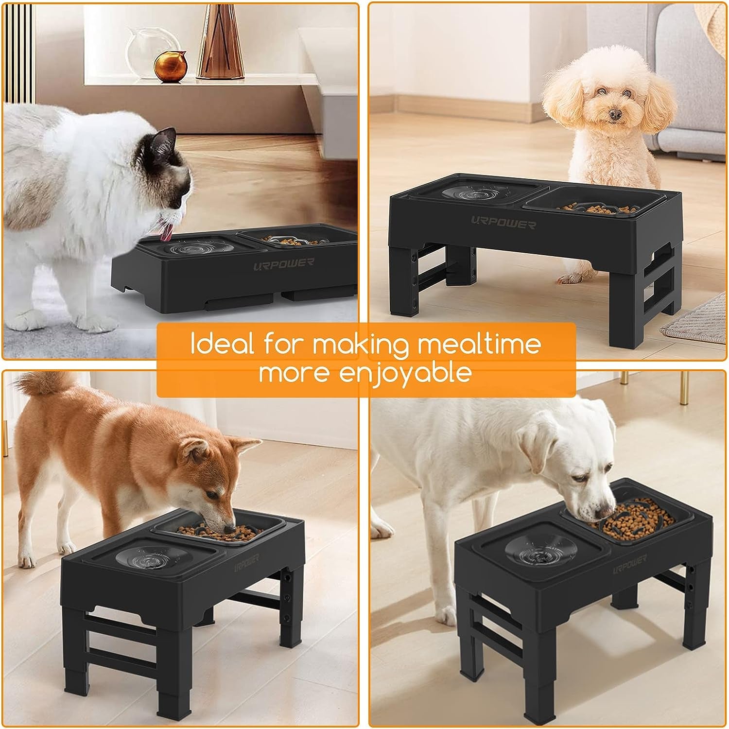 2-In-1 Elevated Slow Feeder Dog Bowls with No Spill Dog Water Bowl 4 Height Adjustable Raised Dog Bowl Non-Slip Dog Food and Water Bowls with Stand for Small Medium Large Dogs, Cats and Pets