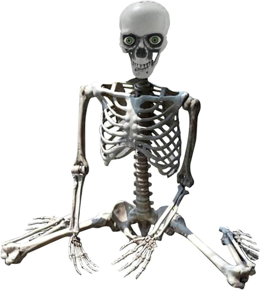 5.7 Ft Halloween Skeleton Decor Life Size 68 Inch Plastic Full Body Halloween Posable Skeleton Human Bones Prop for Halloween Party Props Indoor Haunted Houses Graveyard Decor Outdoor