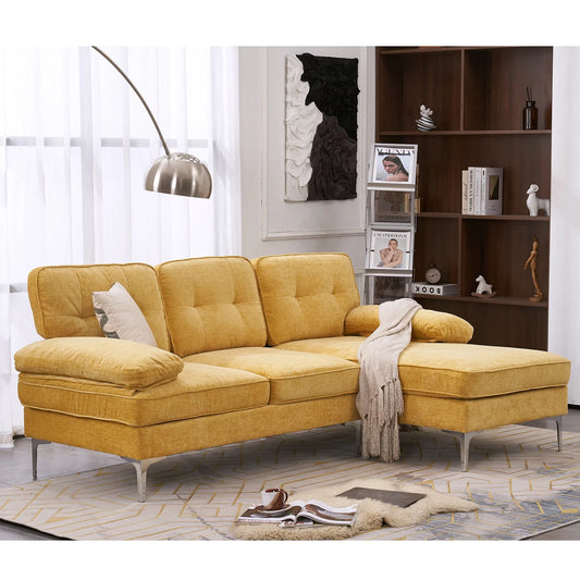 L Shaped Sectional Sofa, 83" Chenille Fabric Upholstered Tufted Couch, 3 Seats Wide Chaise Lounge for Living Room Yellow - Design By Technique