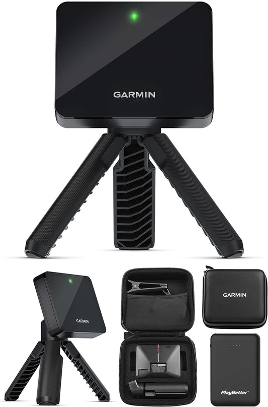 Garmin Approach R10 Portable Golf Launch Monitor & Simulator Bundle - Great for Home, Outdoor & Indoor, Projector Compatible - Includes  Portable Charger, Case, Tripod & Adapter