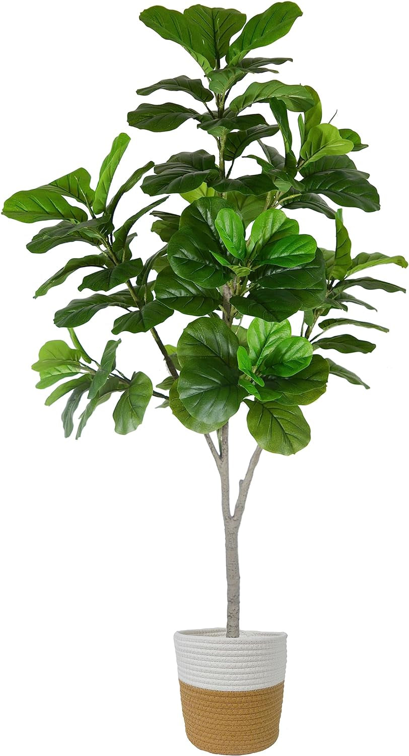 Artificial Fiddle Leaf Fig Tree, 6Ft Fake Ficus Lyrata Plant with Woven Basket, Perfect Silk Tree for Indoor House Office Home Living Room Floor Décor