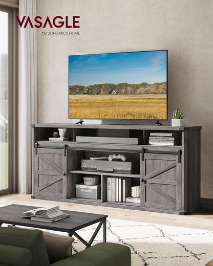 TV Stand for Tvs up to 75 Inches, Farmhouse Entertainment Center with Sliding Barn Doors, TV Console Table for Living Room, Misty Gray ULTV323G68