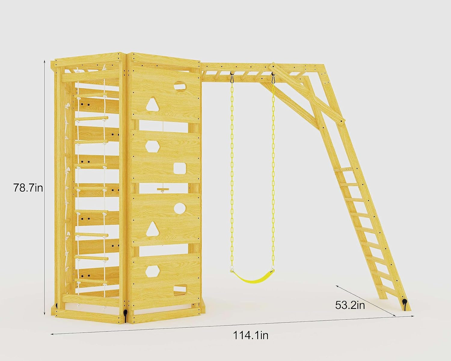 Hawthorn 9-In-1 Outdoor Activity Center | Swing, Rock Wall, Monkey Bars | Ages 3-11 | Pine Wood Construction | Climbing Rope, Net Wall | Strength, Coordination, and Imagination-Boosting Fun