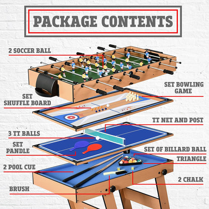 Multi Game Table, 48" Sports Arcade Games with Accessories, Ping Pong, Hockey, Pool Billiards, Soccer Foosball All in One, for Indoor Outdoor, Family, Kids and Adults