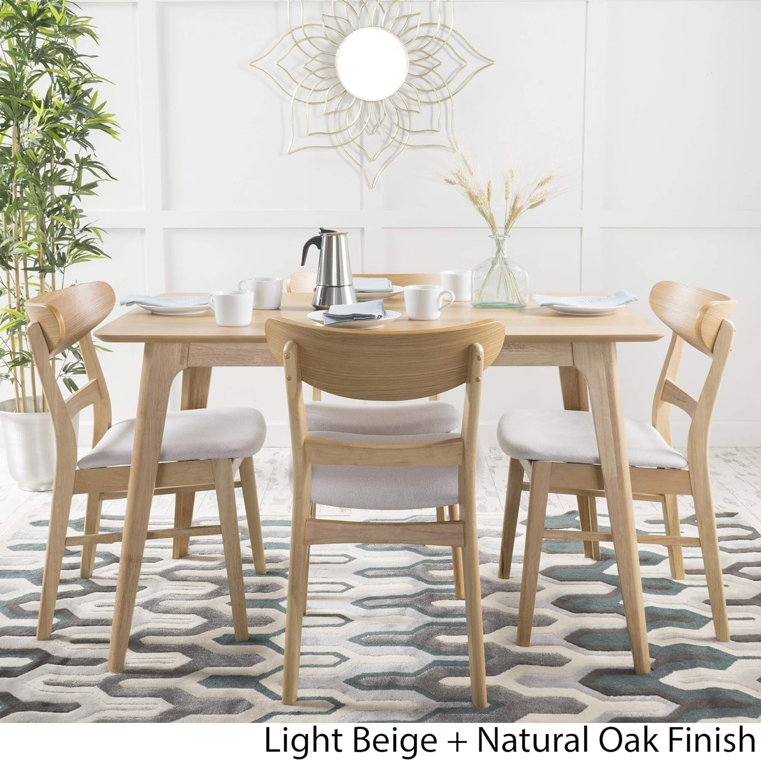 Idalia 50" Rectangular Dining Set, 5-Pcs Set, Natural Oak / Light Beige - Design By Technique