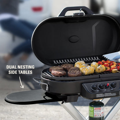 Roadtrip 285 Portable Stand-Up Propane Grill, Gas Grill with 3 Adjustable Burners & Instastart Push-Button Ignition; Great for Camping, Tailgating, BBQ, Parties, Backyard, Patio & More