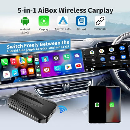 Wireless Carplay Adapter Built in Disney+ Netflix Youtube Tiktok, Upgrade Wireless Carplay & Android Auto Magic Box 2.0 for OEM Wired Carplay Cars, Plug&Play, Mirrorlink, TF Card, No Delay