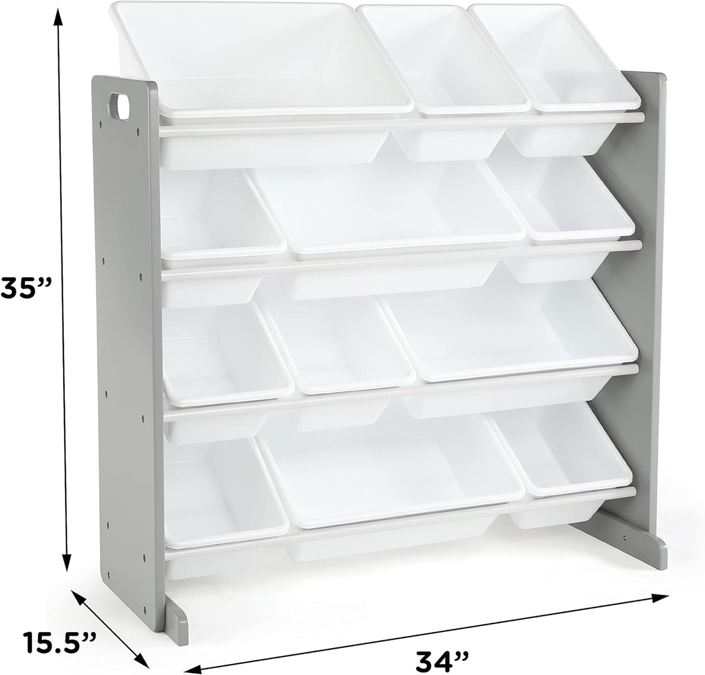 , Grey/White Kids Toy Organizer with 12 Storage Bins, Toddler