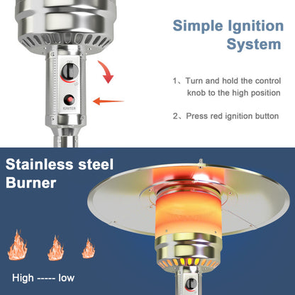 50000 BTU Stainless Steel Propane Patio Heater with Trip over Protection