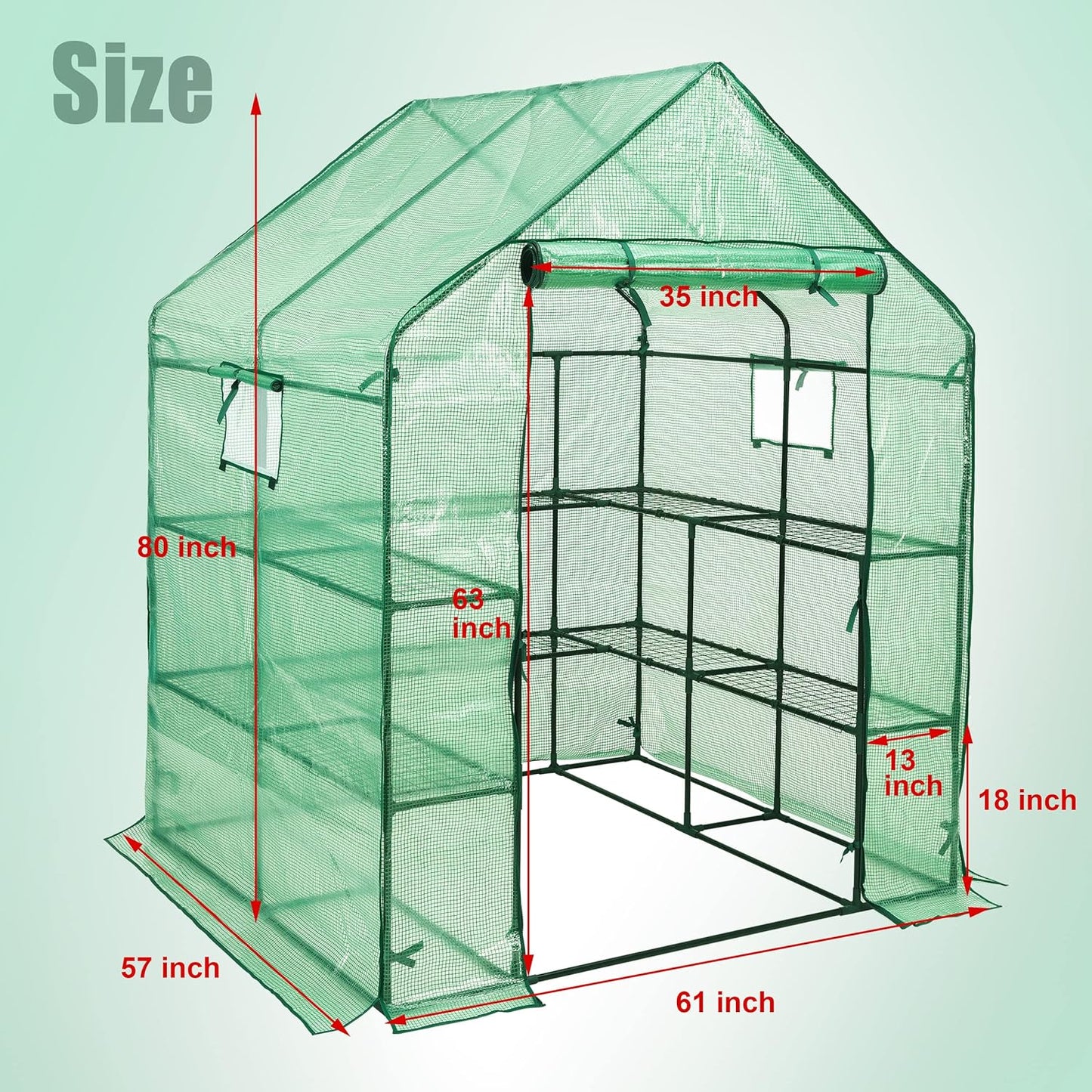 Walk-In Greenhouse for Outdoors, 57X61X80 Inch Large Greenhouse, 3 Tiers 10 Shelves Mini Green House Kit with Observation Windows Roll-Up Door Zipper, Plant Garden Hot House for Herbs, Flowers - Design By Technique