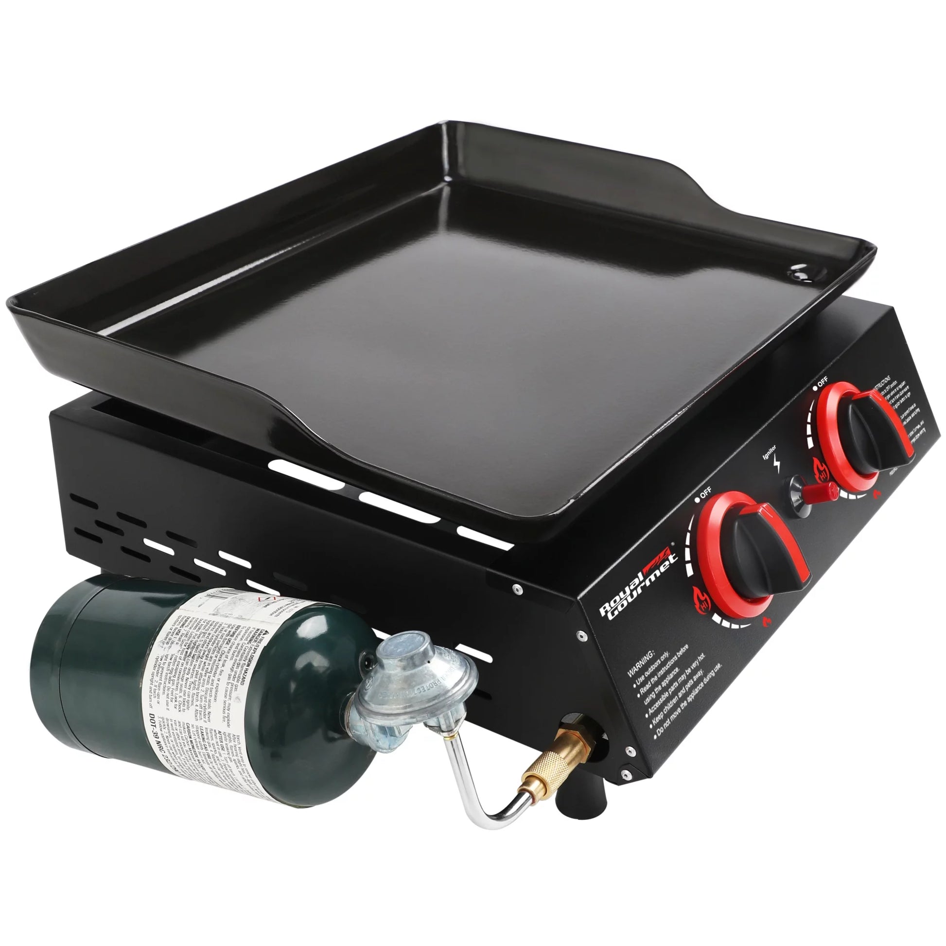 18" PD1203A 2-Burner Portable Countertop Griddle, 16,000 BTU Gas Grill Griddle