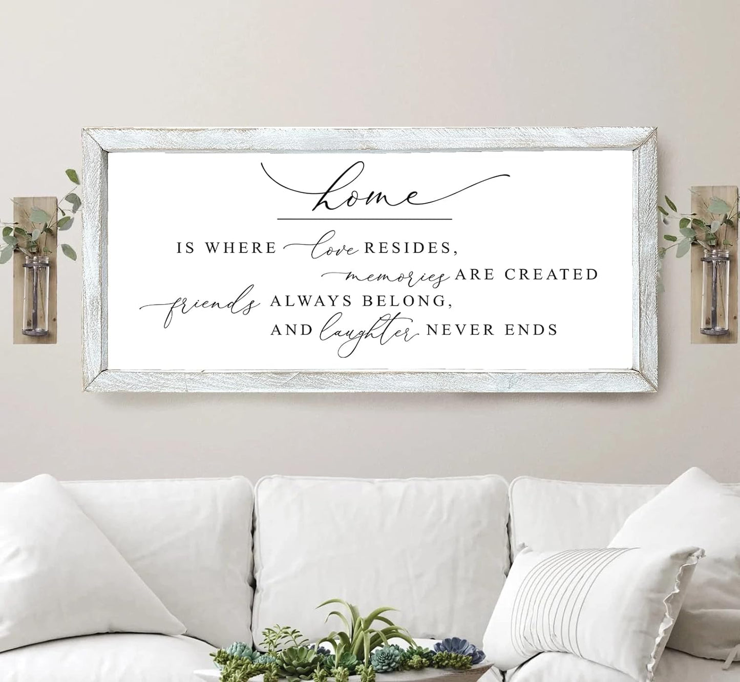 Home Is Where Love Resides, BEST SELLER, Farmhouse Sign, Living Room Sign, Farmhouse Love Signs for Home Decor, Sign for Farmhouse Decor, Rustic Wall Decor (40X18, Rustic White) - Design By Technique